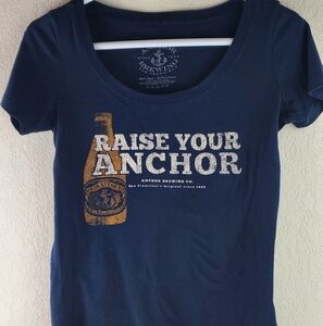 Vintage Anchor Steam Beer T Shirt Womens Medium Blue Short Sleeve San Francisco